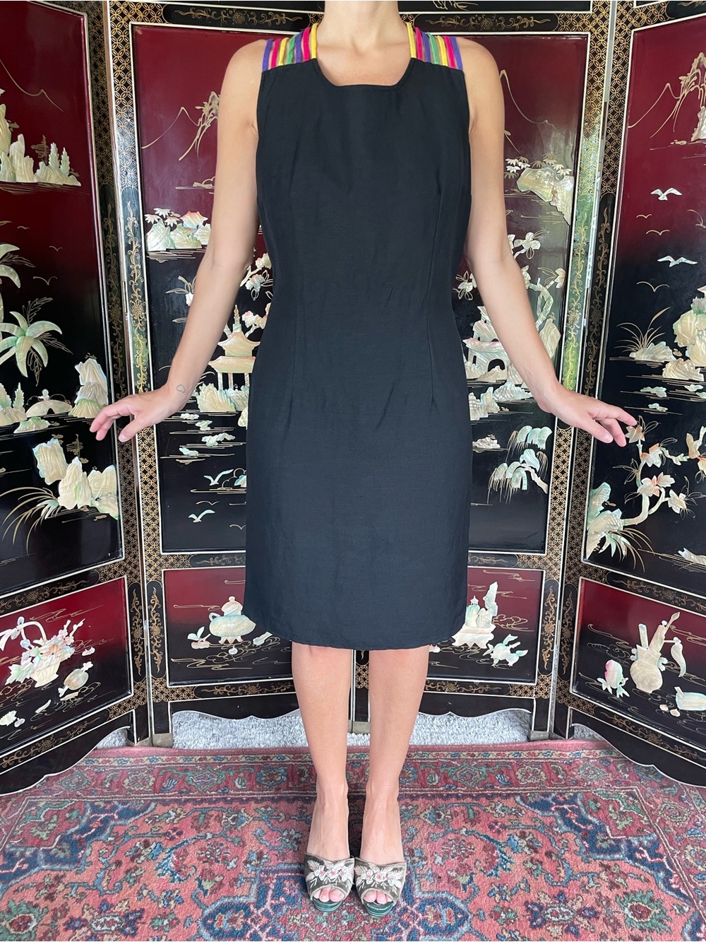 80s Rainbow linen dress - Picture 2 of 10